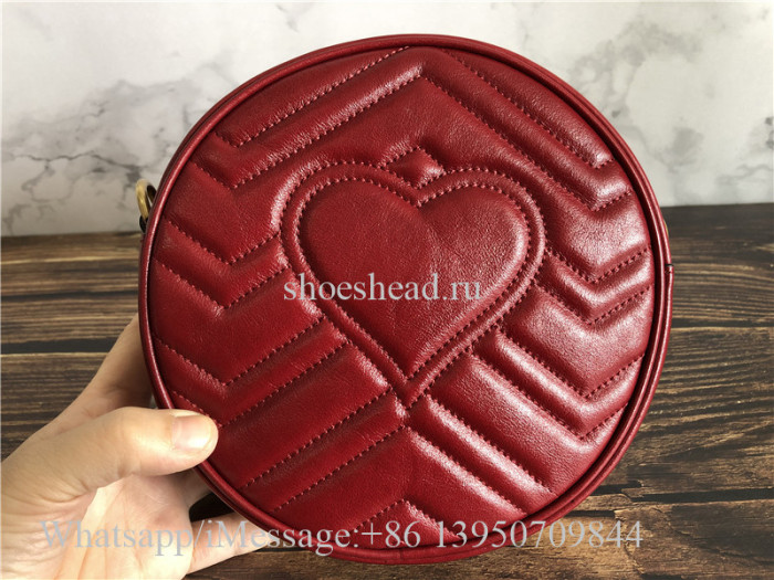 Original Gucci Red GG Marmont Mini Round Shoulder Bag