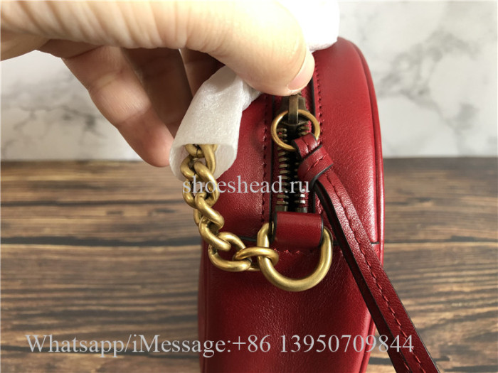 Original Gucci Red GG Marmont Mini Round Shoulder Bag