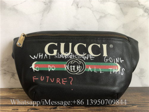 Original Gucci Coco Capitan Crossbody Graffiti Fanny Pack Black Calfskin