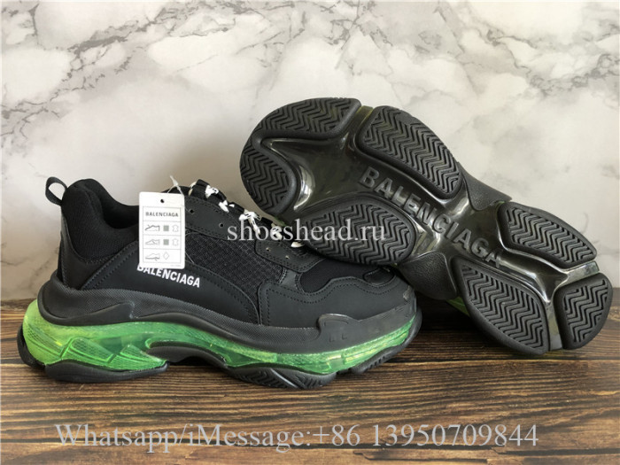 Balenciaga Triple S Black Trainer Green Clear Sole