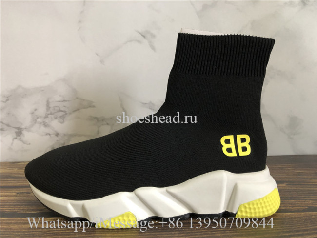 Balenciaga Stretch BB Logo Speed Trainer Black Yellow