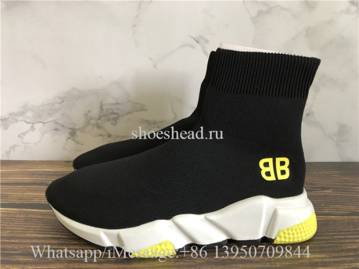 Balenciaga Stretch BB Logo Speed Trainer Black Yellow