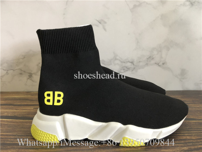 Balenciaga Stretch BB Logo Speed Trainer Black Yellow