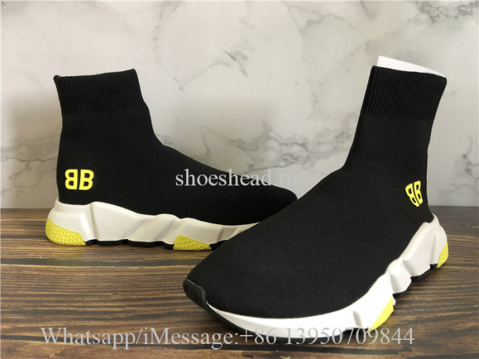 Balenciaga Stretch BB Logo Speed Trainer Black Yellow