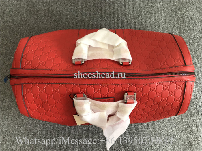 Gucci Signature Leather Duffle Luggage Travel Bag Red