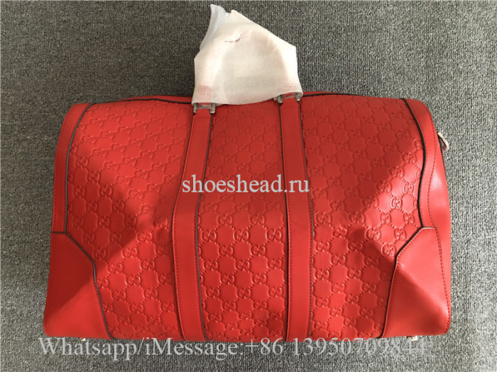 Gucci Signature Leather Duffle Luggage Travel Bag Red