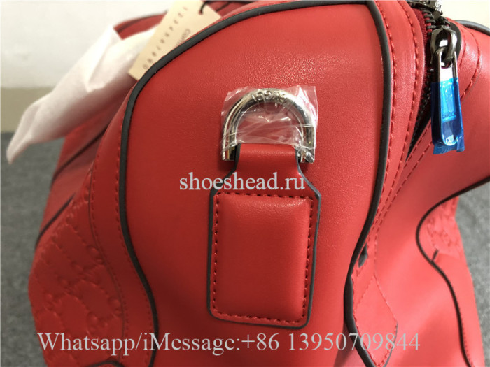 Gucci Signature Leather Duffle Luggage Travel Bag Red
