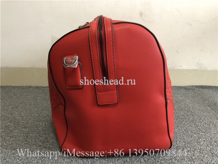 Gucci Signature Leather Duffle Luggage Travel Bag Red