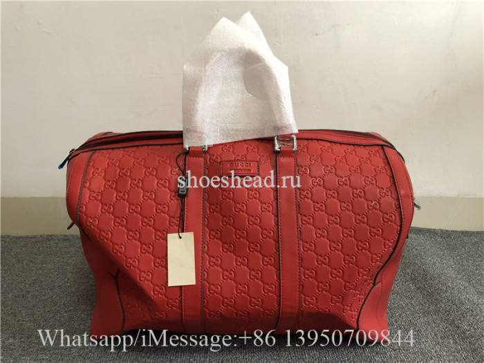 Gucci Signature Leather Duffle Luggage Travel Bag Red