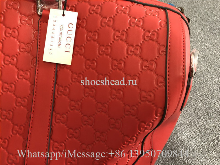 Gucci Signature Leather Duffle Luggage Travel Bag Red