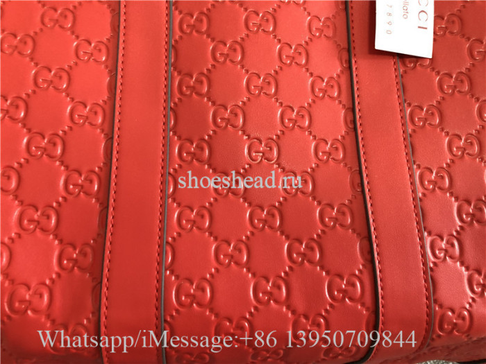 Gucci Signature Leather Duffle Luggage Travel Bag Red