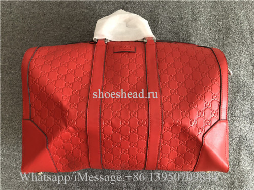 Gucci Signature Leather Duffle Luggage Travel Bag Red