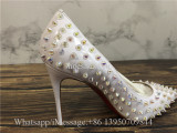 Christian Louboutin Follies Spikes 100 Patent Heels Pump Shoes White Pearl