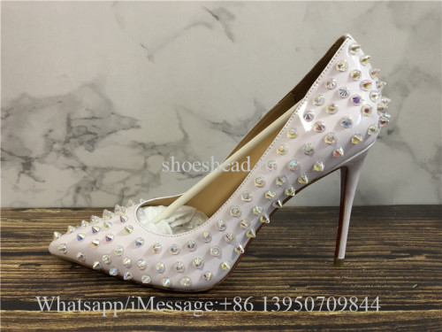 Christian Louboutin Follies Spikes 100 Patent Heels Pump Shoes White Pearl