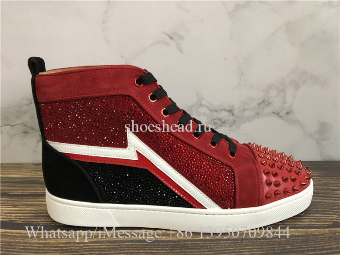 Christian Louboutin Red Louis Rhinestones High Top Sneaker