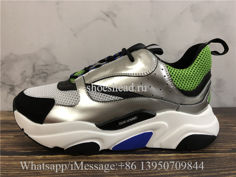 Dior Homme B22 Sneaker Green Technical Knit Silver-Tone Black Calfkin