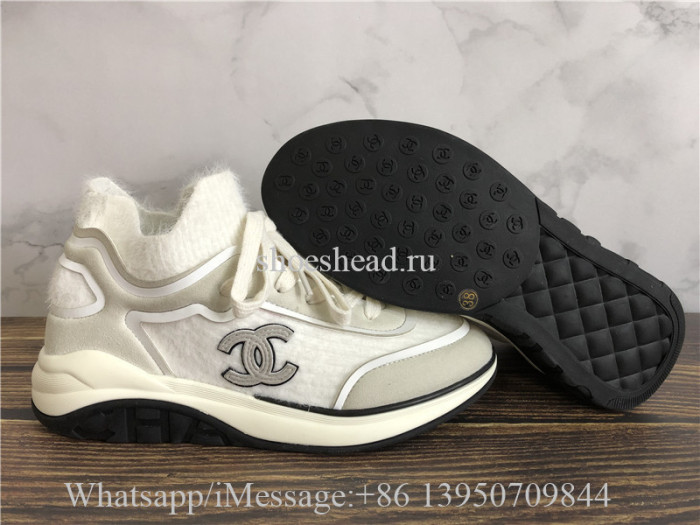 Chanel Fabric Suede Calfskin TPU White Sneaker