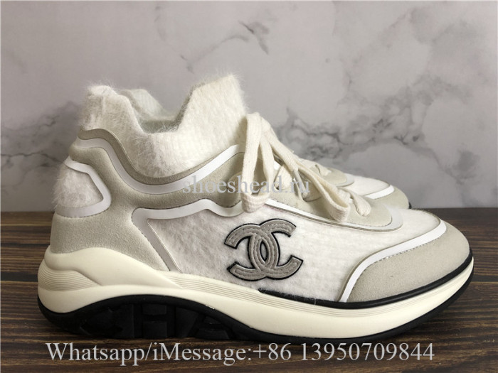 Chanel Fabric Suede Calfskin TPU White Sneaker