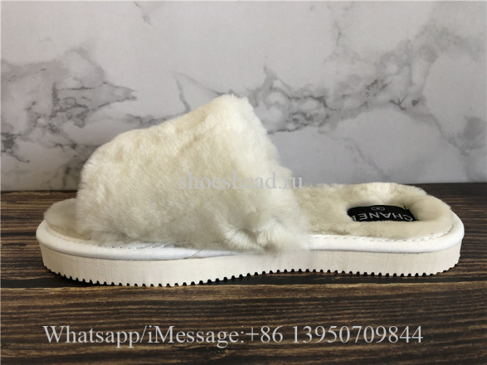 Chanel White Fur Slipper