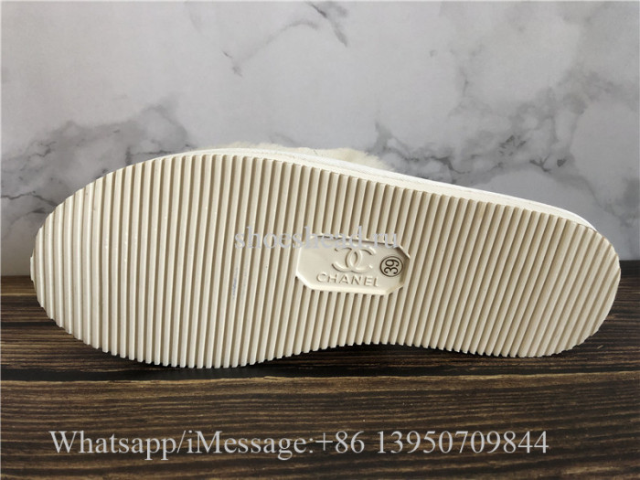Chanle White Fur Slides