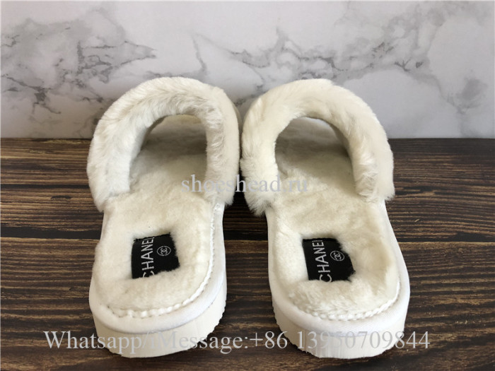 Chanel White Fur Slipper