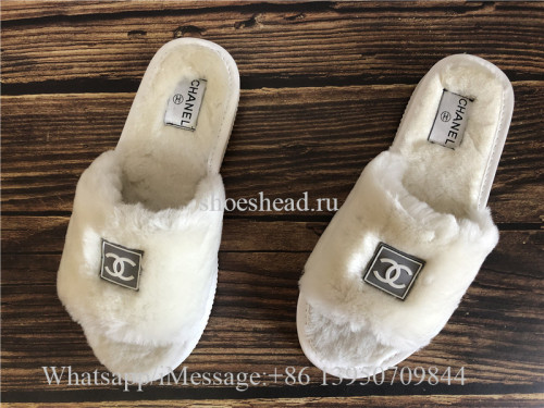 Chanle White Fur Slides