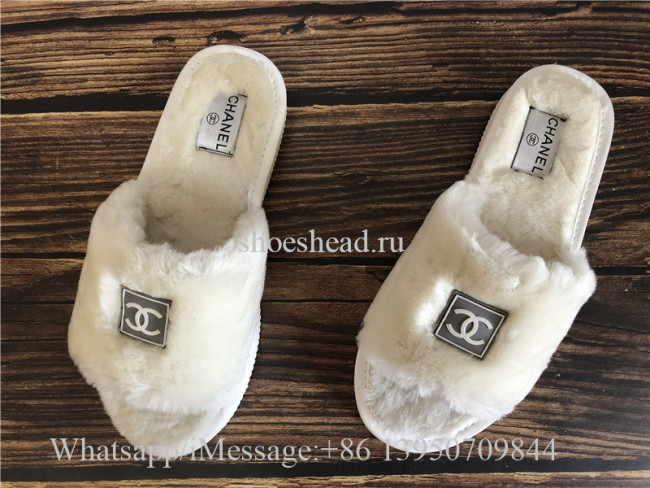 Chanle White Fur Slides