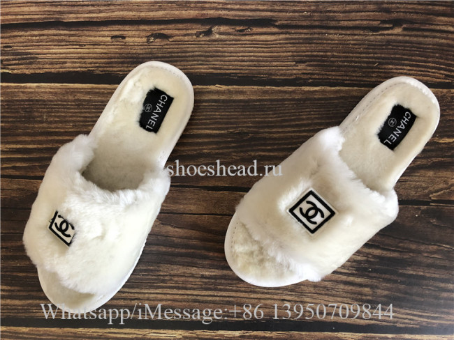 Chanel White Fur Slipper