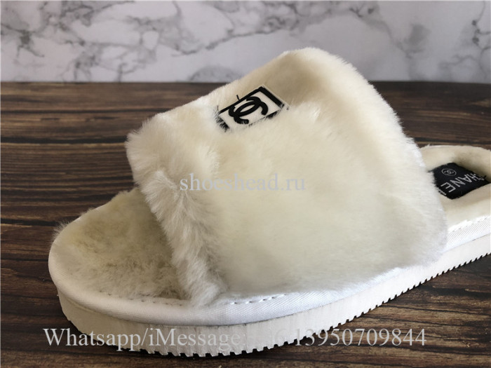 Chanel White Fur Slipper
