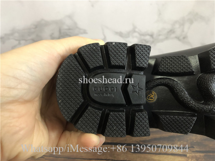 Gucci Black Leather Embroidered Ankle Boot With Belt