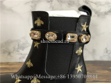 Gucci Black Leather Embroidered Ankle Boot With Belt