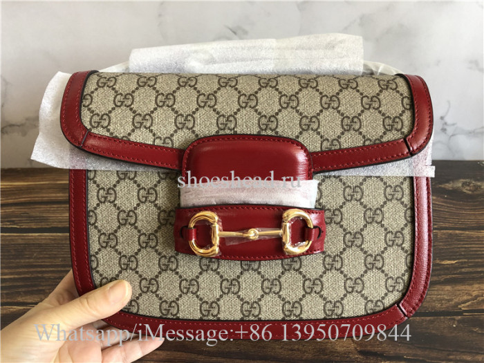 Original Gucci 1955 Horsebit GG Supreme Red Shoulder Bag