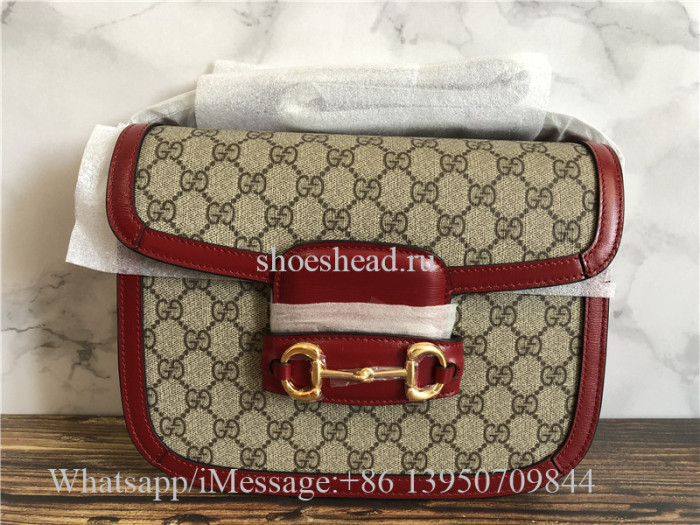 Original Gucci 1955 Horsebit GG Supreme Red Shoulder Bag