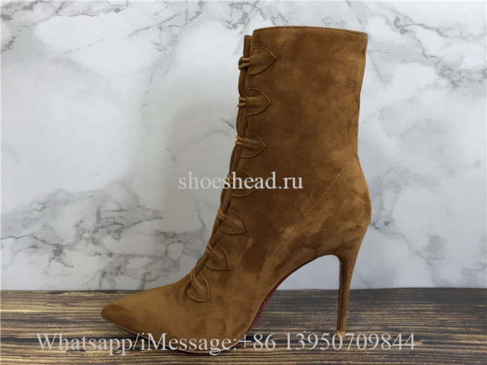 Christian Louboutin French Tutu 85 Suede Ankle Boots Tan