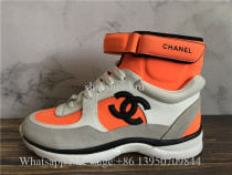 Chanel White Orange CC Logo High Top Sneaker