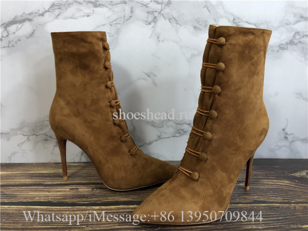 Christian Louboutin French Tutu 85 Suede Ankle Boots Tan