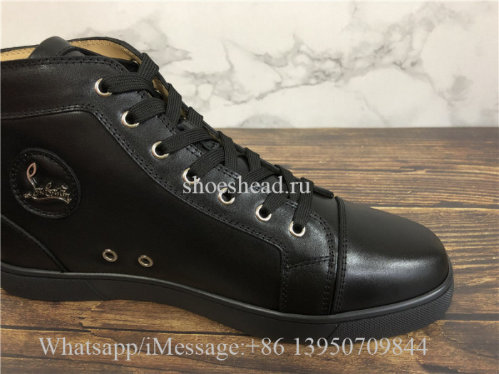 Christian Louboutin Flat High Top Sneaker Black Leather