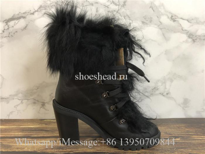 Christian Louboutin Fur Ankle Boots Black Leather