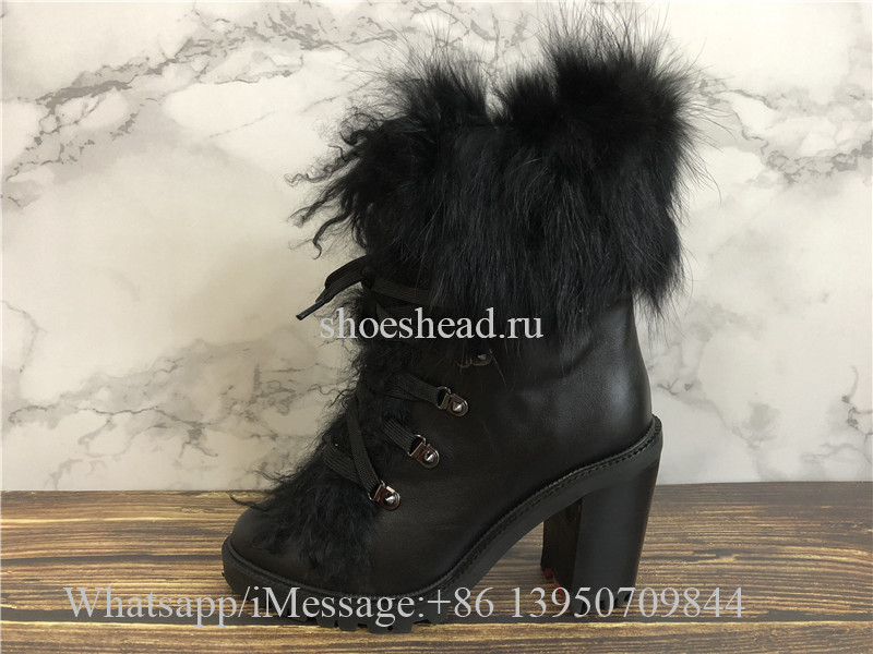 Christian Louboutin Fur Ankle Boots Black Leather