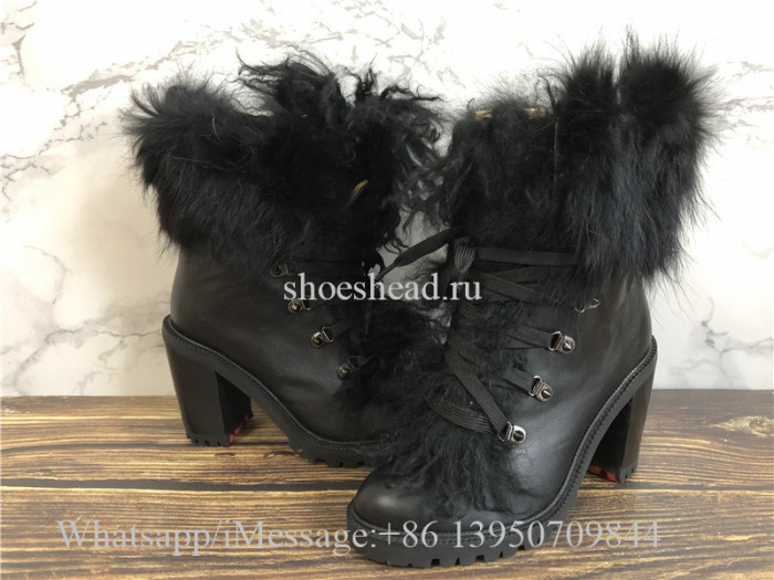 Christian Louboutin Fur Ankle Boots Black Leather