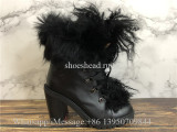 Christian Louboutin Fur Ankle Boots Black Leather