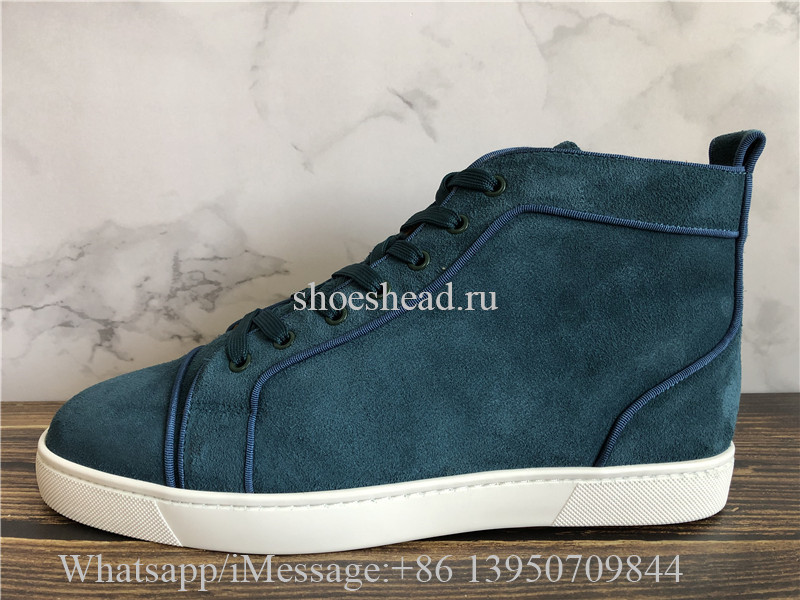 Christian Louboutin Flat High Top Sneaker Blue Suede
