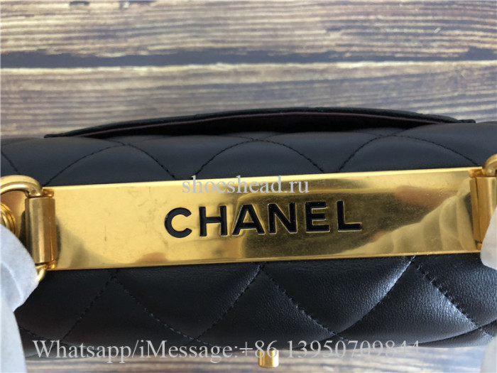 Original Chanel Lambskin Black Small Flap Bag With Top Handle