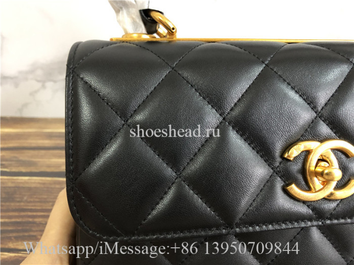 Original Chanel Lambskin Black Small Flap Bag With Top Handle
