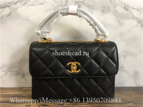 Original Chanel Lambskin Black Small Flap Bag With Top Handle