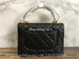 Original Chanel Lambskin Black Small Flap Bag With Top Handle