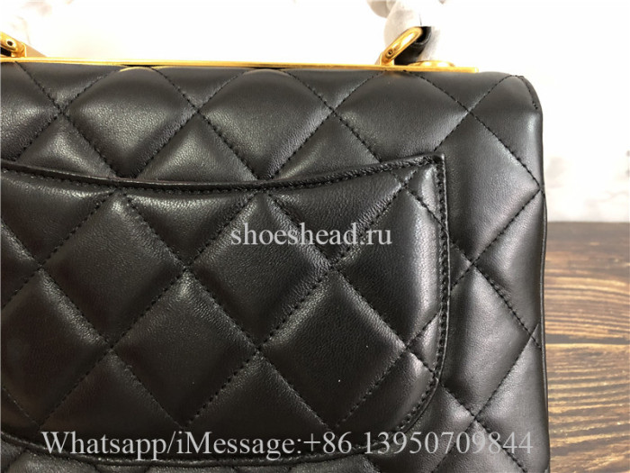 Original Chanel Lambskin Black Small Flap Bag With Top Handle