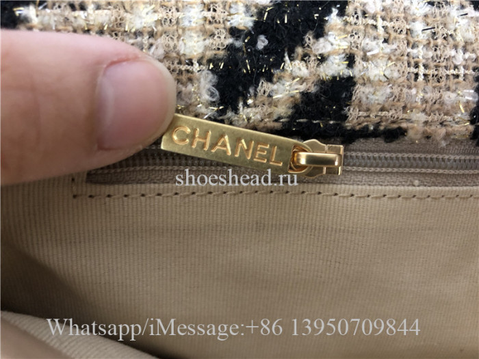Original Chanel 19 Maxi Flap Bag Tweed Beige & Black