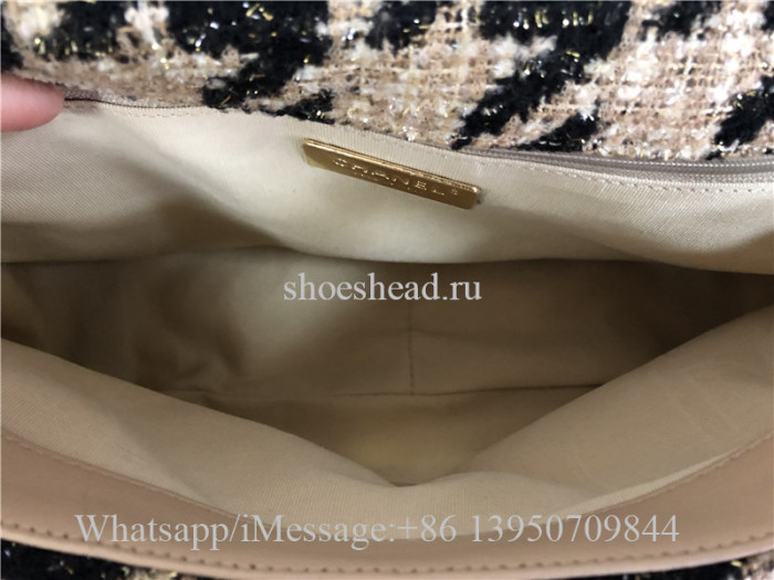 Original Chanel 19 Maxi Flap Bag Tweed Beige & Black