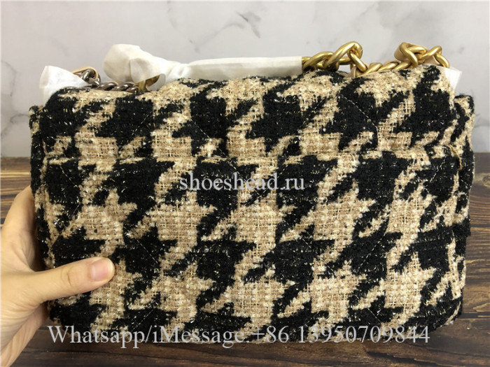 Original Chanel 19 Maxi Flap Bag Tweed Beige & Black